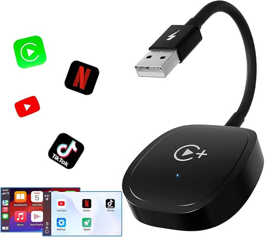 Wireless CarPlay Adapter, CarPlay Wireless Adapter Supports Netflix, YouTube, and Tiktok Stream Media Play, for OEM Wired CarPlay to Wireless Dongle
